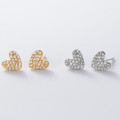 A40702 s925 sterling silver sparkling rhinestone heart stud simple cute elegant earrings