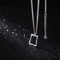 A32446 s925 sterling silver irregular square geometric hollowed unique necklace