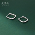 A35776 s925 sterling silver chic square geometric short hoop rhinestone earrings