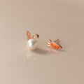 A37874 s925 sterling silver pearl rabbit stud design cute earrings