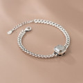 A36131 s925 sterling silver silver square glass charm bracelet