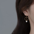 A35489 s925 sterling silver gold pearl earrings