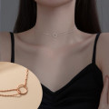 A34549 s925 sterling silver asymmetric chain circle necklace