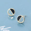 A38415 s925 silver simple unique hollowed black stud elegant geometric earrings