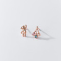 A35654 s925 sterling silver asymmetric rhinestone small bear ball earrings