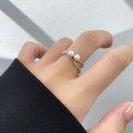 A44438 s925 sterling silver trendy sweet rhinestone pearl adjustable ring
