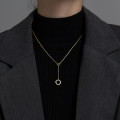 A45419 s925 silver circle geometric simple sparkling rhinestone necklace