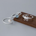 A44130 s925 sterling silver trendy sweet unique flower adjustable ring