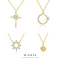 A45509 s925 sterling silver sun cubic zirconia pendant cross trendy necklace