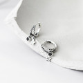 A35941 s925 sterling silver stars black rhinestone doublelayer earrings