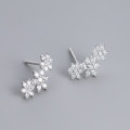 A43521 s925 silver black white rhinestone flower stud simple unique earrings