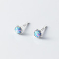 A45041 s925 sterling silver circle artificial opal stud simple earrings
