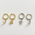A32824 s925 sterling silver stars moon asymmetric earrings