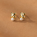A38508 s925 sterling silver simple artificial pearl stud elegant earrings