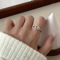 A38314 s925 sterling silver double heart rhinestone hollowed design elegant ring