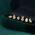 A44791 s925 sterling silver stud christmas stackable set deer snowflake earrings