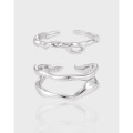 A40940 unique double layer hollowed s925 sterling silver adjustable ring