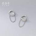 A32354 s925 sterling silver circle chain hollowed geometric chic doublelayer earrings