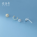 A33244 s925 sterling silver simple trendy rhinestone asymmetric sun moon earrings