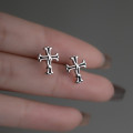 A37301 s925 silver black stud simple elegant earrings