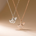 A42298 s925 sterling silver rhinestone hollowed fanshape fashion necklace