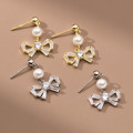 A40797 s925 sterling silver rhinestone butterfly artificial pearl stud sweet earrings
