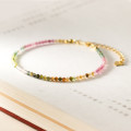 A36470 s925 sterling silver vintage simple colorful tourmaline crystal charm bracelet