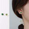 A35634 s925 sterling silver green rhinestone oval earrings