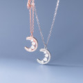 A42080 s925 sterling silver sweet heart rhinestone moon necklace