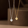 A44129 s925 silver simple rhinestone heart necklace
