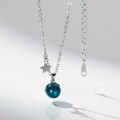 A40855 s925 silver blue artificial crystal sweet short necklace