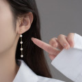 A45455 s925 sterling silver artificial pearl fringe elegant long earrings