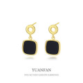 A38604 sterling silver black agate stud vintage elegant geometric dangle earrings