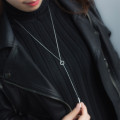A42866 s925 silver pendant circle unique geometric elegant long necklace