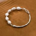 A39054 s925 sterling silver pearl charm elegant trendy bracelet