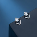 A31682 s925 sterling silver simple chic rhombic hollowed rhinestone earrings