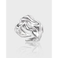 A40298 unique simple wrinkled wide s925 sterling silver adjustable ring