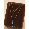 A43610 s925 sterling silver cubic zirconia green turquoise pendant choker necklace