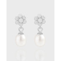 A42431 design natural fresh water pearl flower stud sterling silver s925 earrings