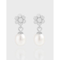 A42431 design natural fresh water pearl flower stud sterling silver s925 earrings