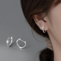 A35550 s925 sterling silver circle simple hoop rhinestone earrings
