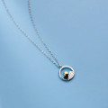A36737 s925 sterling silver black gold disk necklace