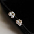 A44877 s925 silver artificial pearl stud rhinestone dainty earrings