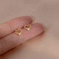 A44206 s925 silver geometric stud simple bar hollowed rhinestone heart earrings