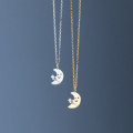 A35248 s925 sterling silver rhinestone smile moon necklace