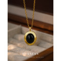 A40878 s925 sterling silver black agate vintage necklace