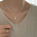 A44241 s925 sterling silver double bead sweet heartshape heart fringe necklace
