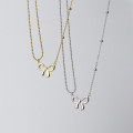A35230 s925 sterling silver bar hollowed bow necklace