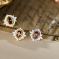 A41377 s925 sterling silver rhinestone leaf stud vintage elegant earrings