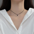 A35268 s925 sterling silver cute rhinestone pendant black ropechock necklace